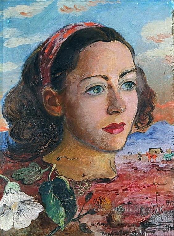 surrealistische Porträt 1947 schöne Frau Dame Ölgemälde